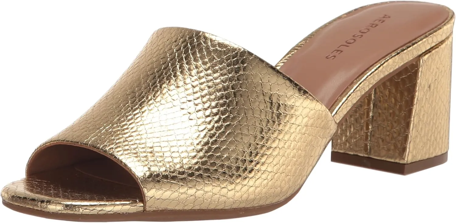 Aerosoles Women's Entree Heeled Sandal, Gold Snake Embossed, 5