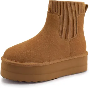 Athlefit Women's Classic Platform Chelsea Boots Winter Warm Fur Lined Anti-Slip Short Ankle Snow Boots