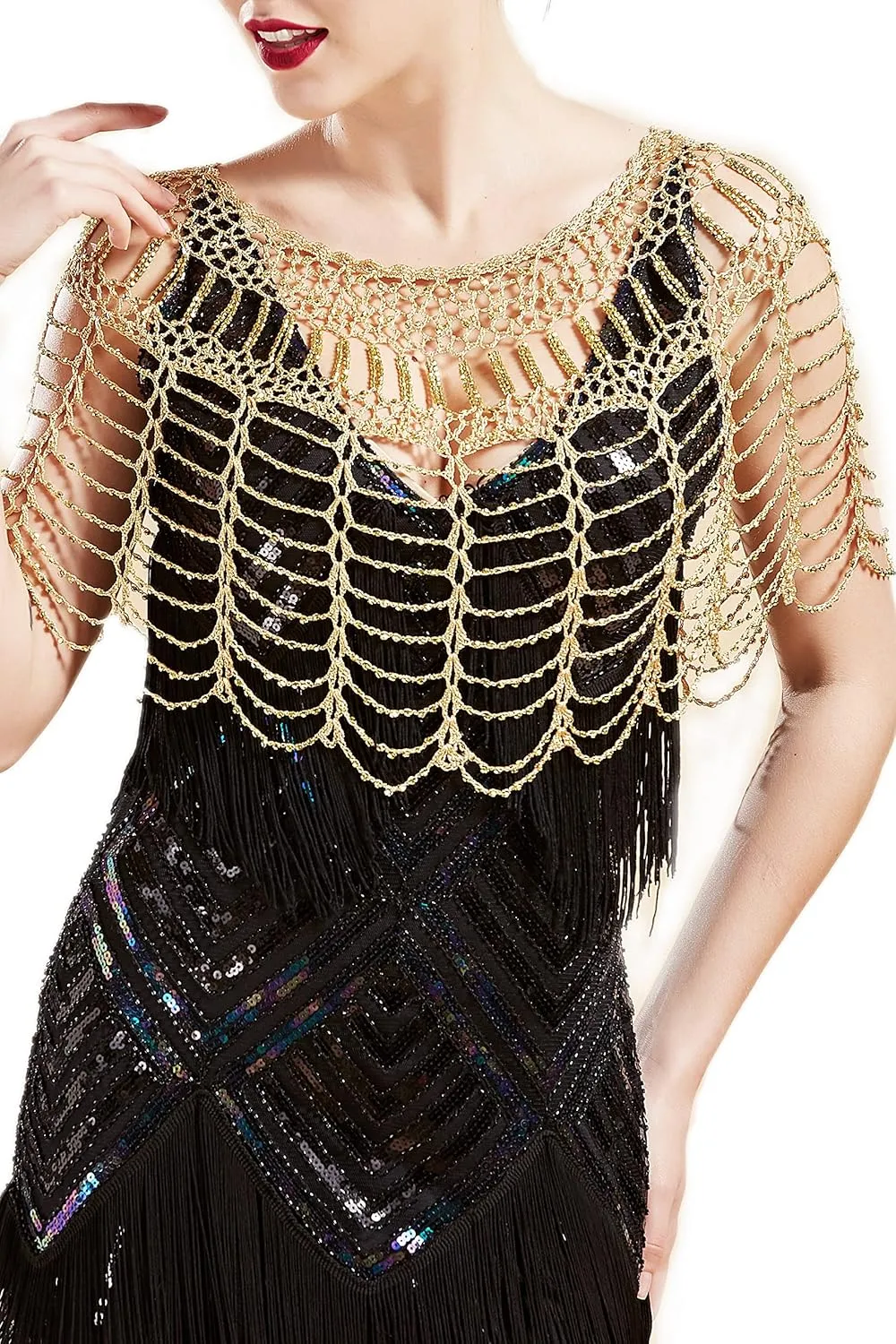 BABEYOND 1920s Shawl Wraps Gatsby Beaded Evening Cape Bridal Shawl Bolero Flapper Cover Up