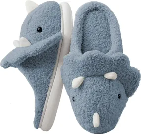 Caistre Adult Unisex Animal Slippers - Warm Plush Dinosaur Design Home Shoes - Funny Triceratops Non-Slip Bedroom Slippers