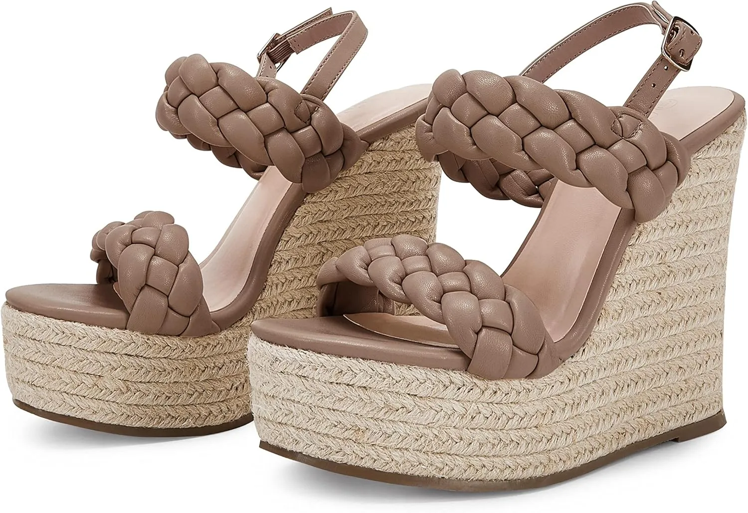 Coutgo Women's Braided Espadrille Platform Wedge Sandals Open Toe Two Strap Ankle Buckle Summer Shoes