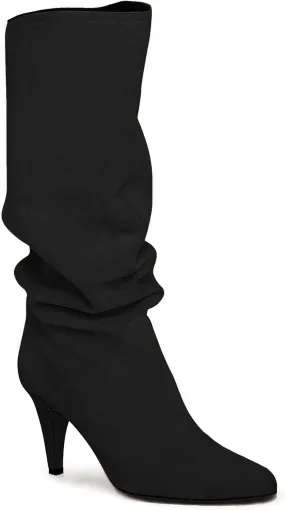 Coutgo Womens Slouchy Knee High Boots Wide Calf Kitten Heel Pointed Toe Pull On Long Boots Winter Shoes