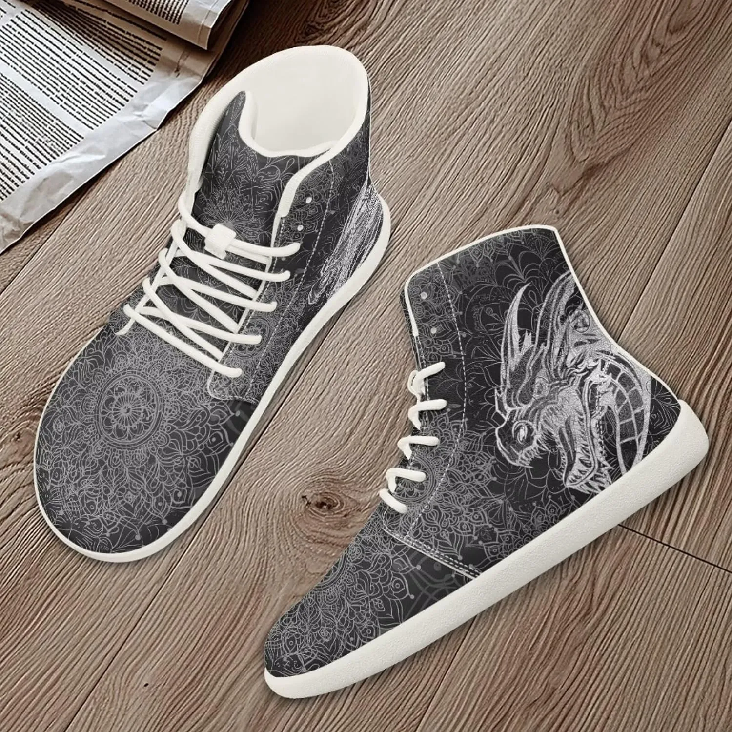 Dragon Print Men's Running Shoe Slip On High Tops Walking Sneakers Gym Tennis Athletic Shoes