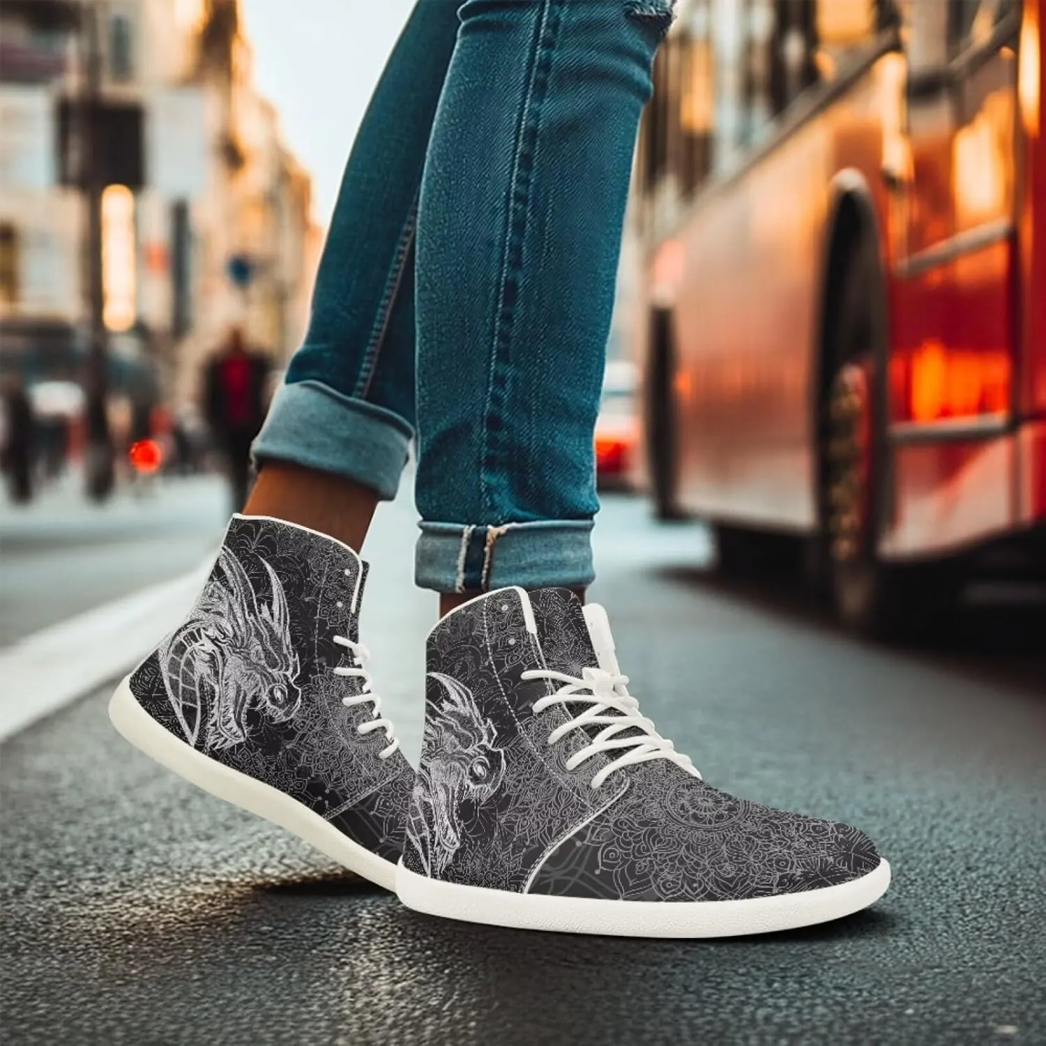 Dragon Print Men's Running Shoe Slip On High Tops Walking Sneakers Gym Tennis Athletic Shoes