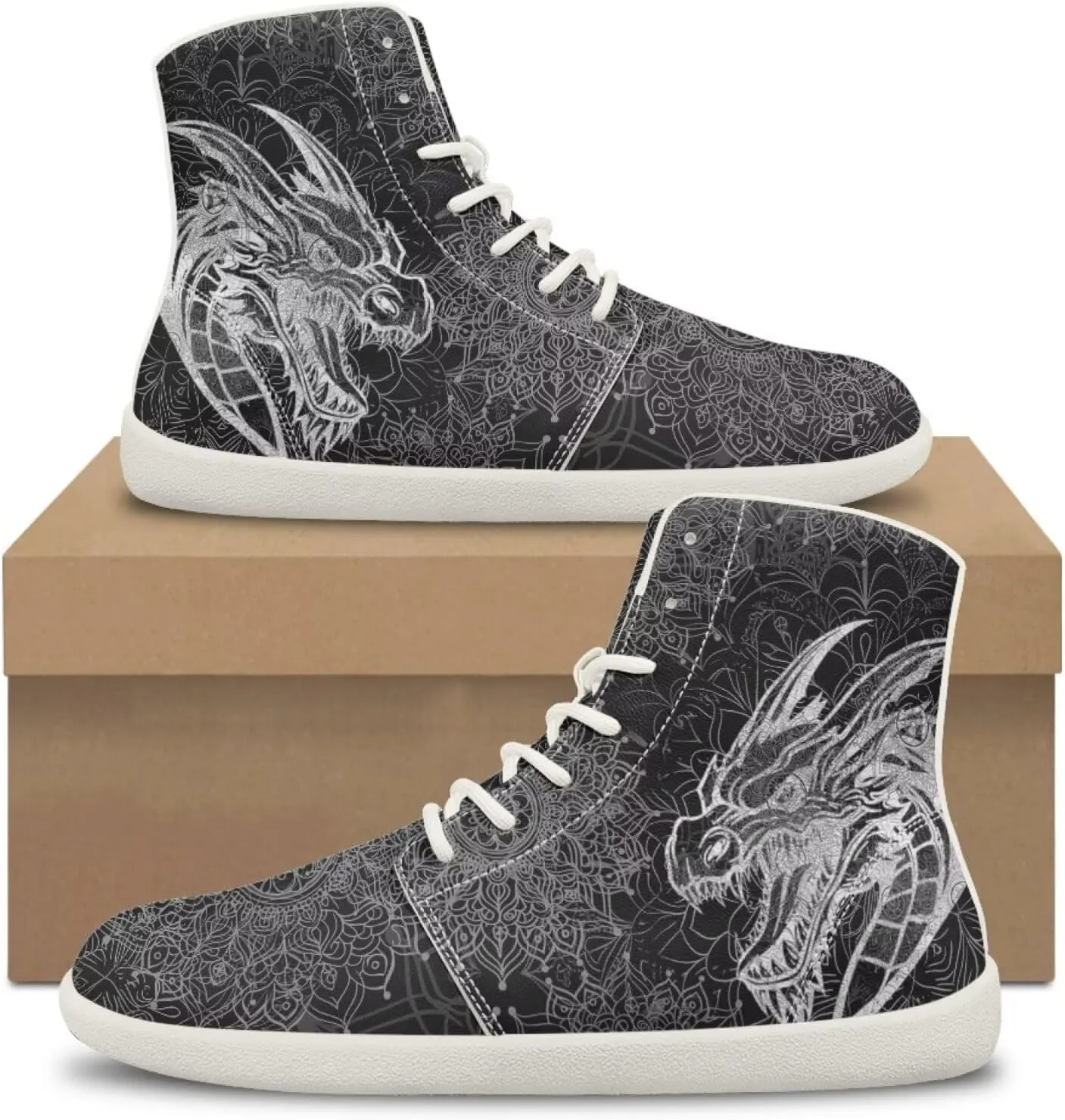 Dragon Print Men's Running Shoe Slip On High Tops Walking Sneakers Gym Tennis Athletic Shoes