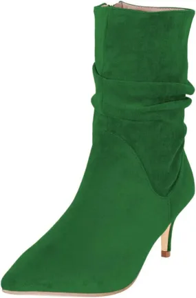 FSJ Women Elegant Slouch Ankle Boots Pointed Closed Toe Kitten Low Heels Stacked Short Booties Leather Side Zipper Ladies Office Party Prom Fall Winter Dress Shoes Size 4-15 US