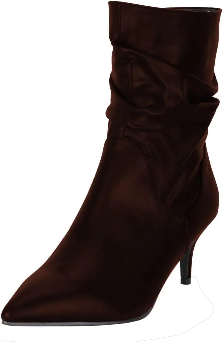 FSJ Women Elegant Slouch Ankle Boots Pointed Closed Toe Kitten Low Heels Stacked Short Booties Leather Side Zipper Ladies Office Party Prom Fall Winter Dress Shoes Size 4-15 US