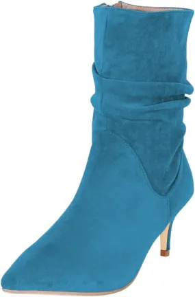 FSJ Women Elegant Slouch Ankle Boots Pointed Closed Toe Kitten Low Heels Stacked Short Booties Leather Side Zipper Ladies Office Party Prom Fall Winter Dress Shoes Size 4-15 US