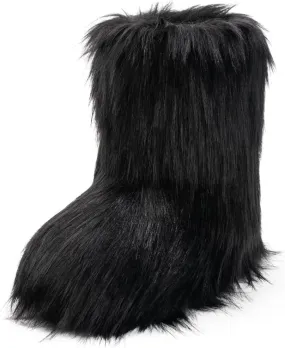 IXU Women's Faux Fur Boot Furry Fluffy Round Toe Suede Snow Winter Women Boots Comfy Plush Warm Short Outdoor Indoor Flat Shoes Mid-Calf Boots