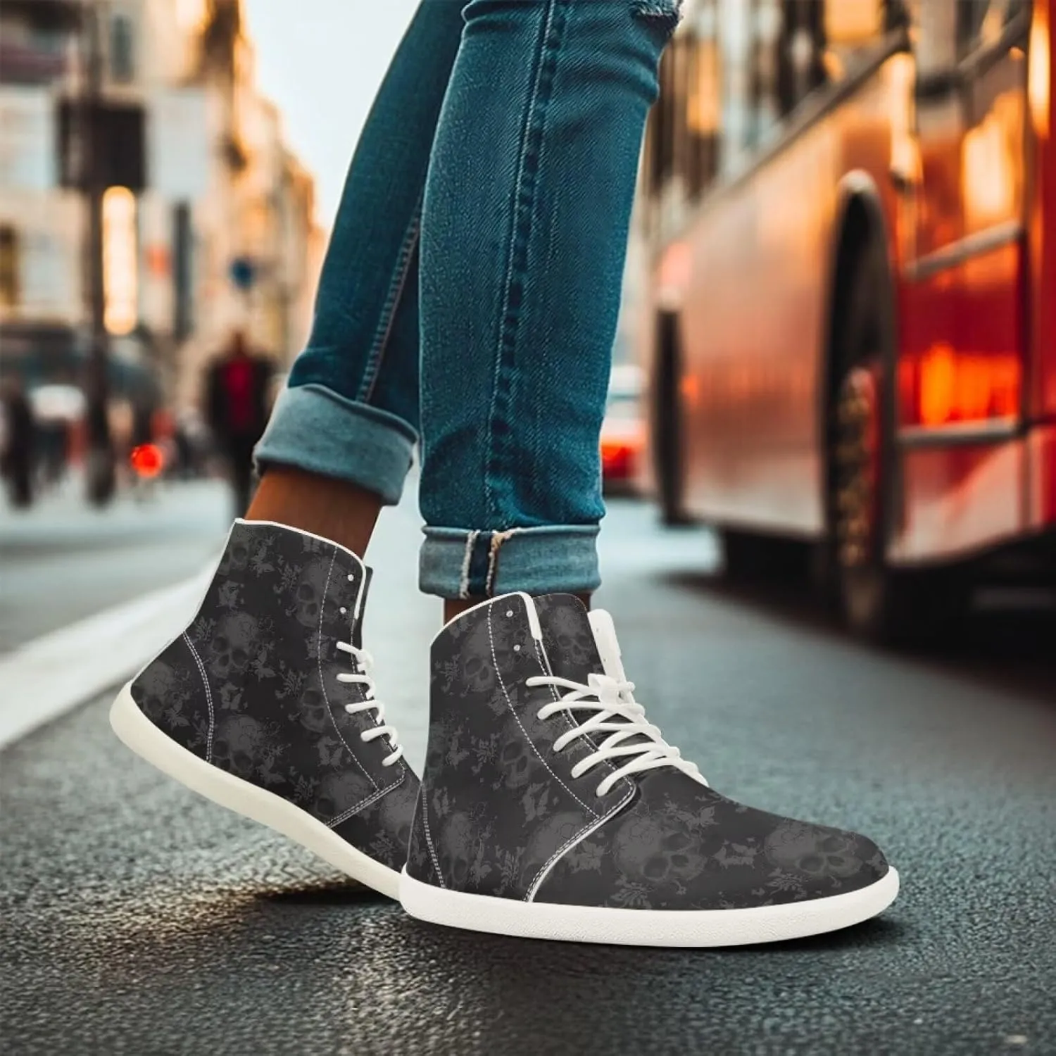 Men's Skull Walking Shoes High Mid Ankle Athletic Running Shoe Tennis Sport Outdoor Strap Sneakers