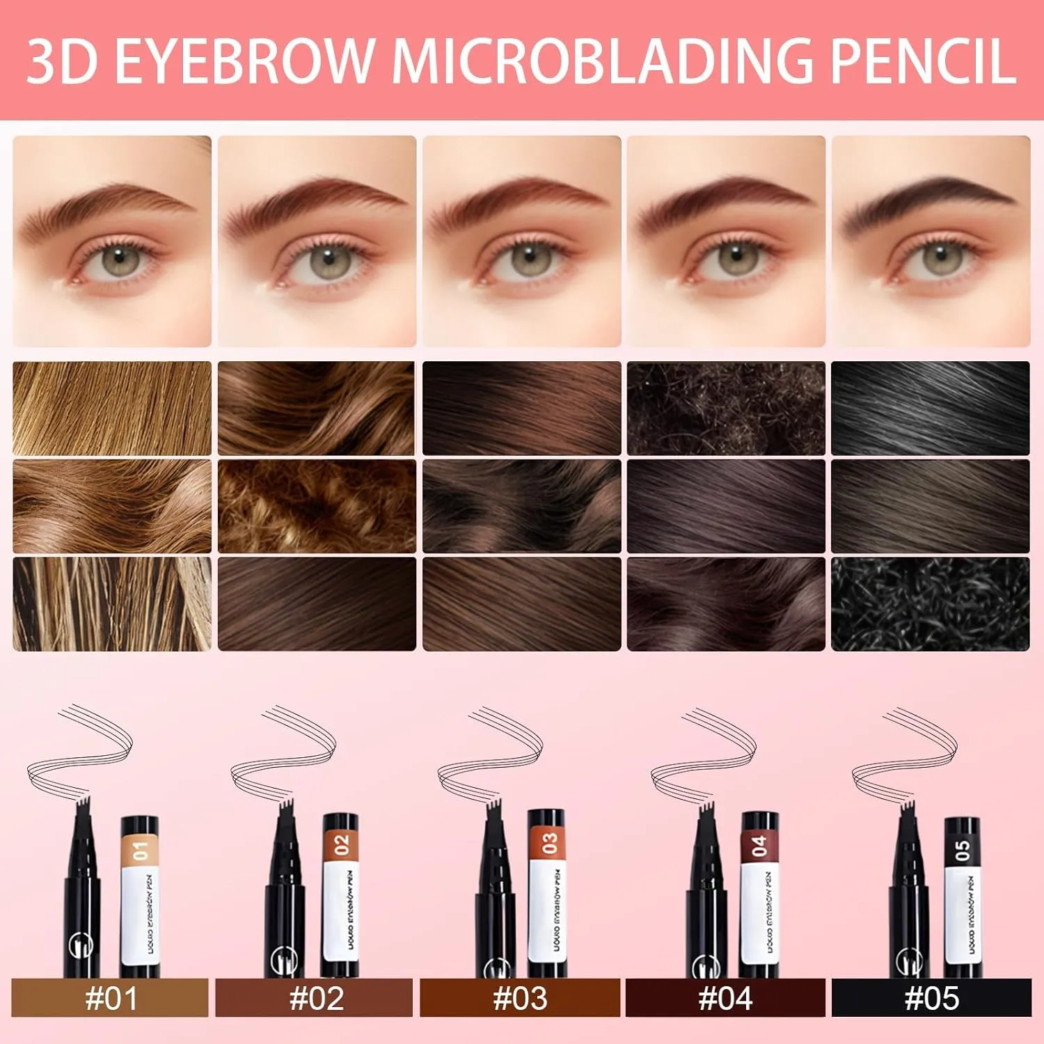 Microblading Eyebrow Pencil, 2025 New Magic Eyebrow Tattoo Pencil 4 Fork Tip, Natural Long-Lasting Smudge-proof Fine Stroke eyebrow microblading Pen for Women (Light Brown)