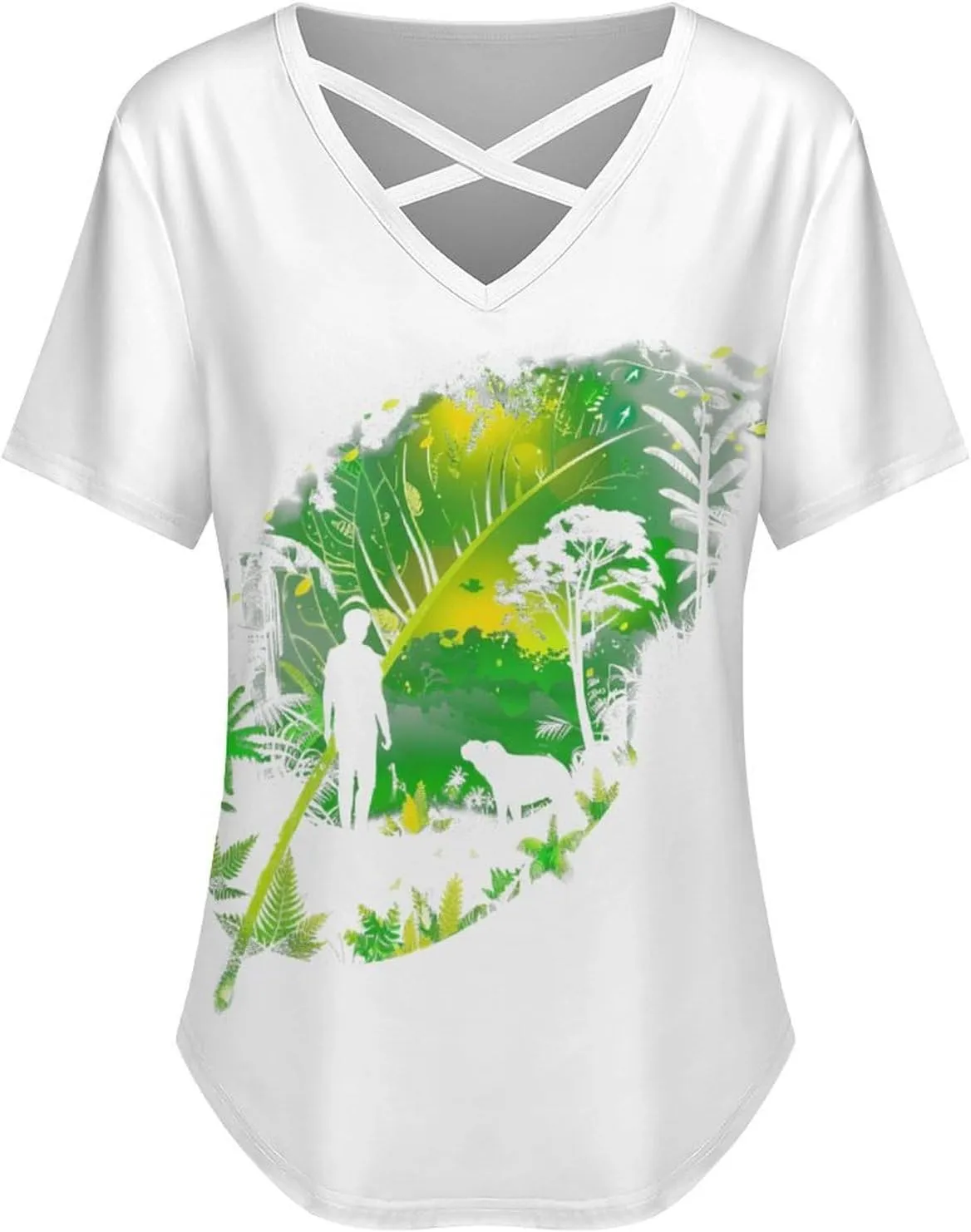 Summer Tops for Women Cute Cartoon Pattern T Shirts V Neck Short Sleeve Pullover Cute Basic Fit