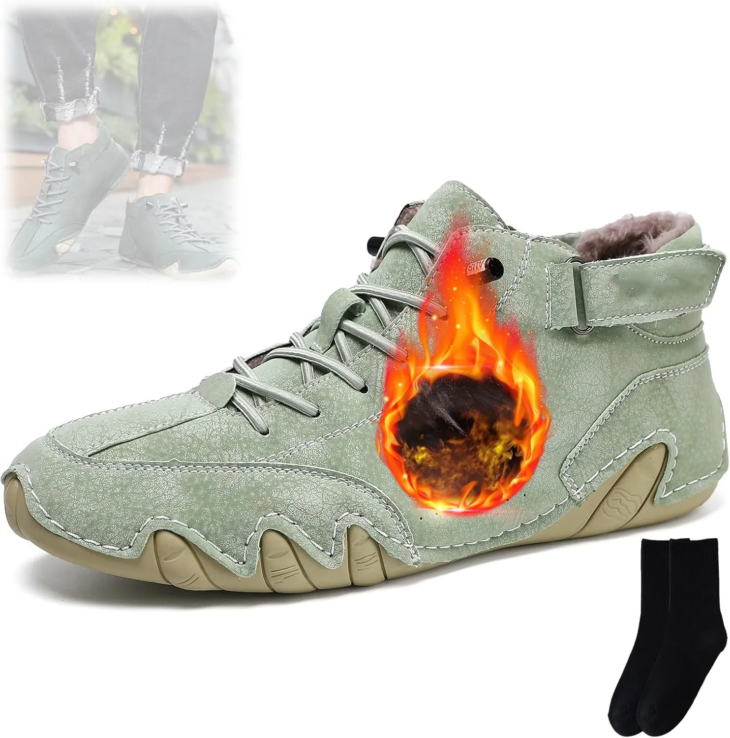 Vogany Shoes Orthopedic Sneakers for Men Women, Winter Fleece Warm Snow Boots,Outdoor Flat Waterproof Walking Shoes