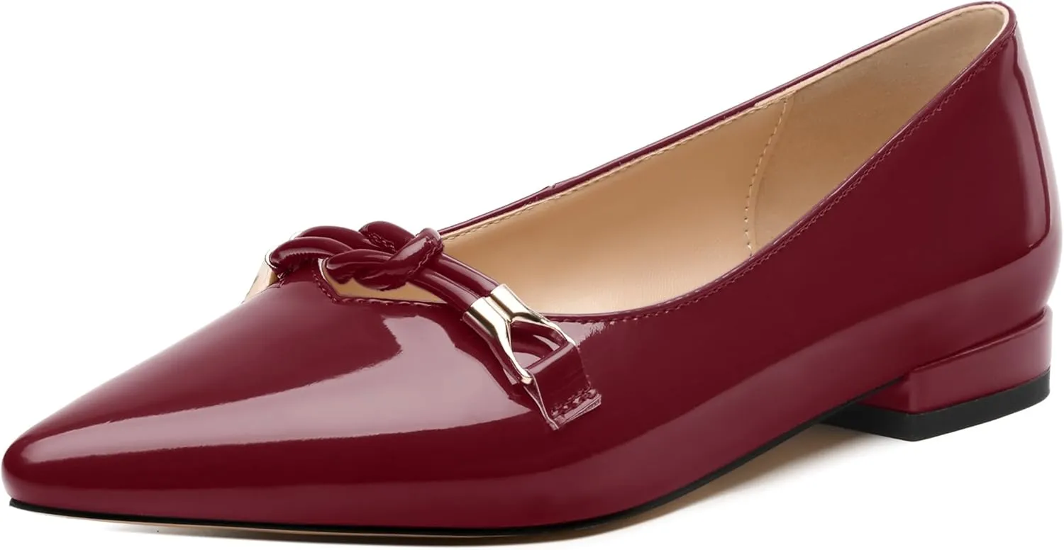 WAYDERNS Heels for Women Pointed Toe Comfortable Low Heel Patent Leather 1 Inch Flats Pumps Office Work Dating Slip on Dress Shoes