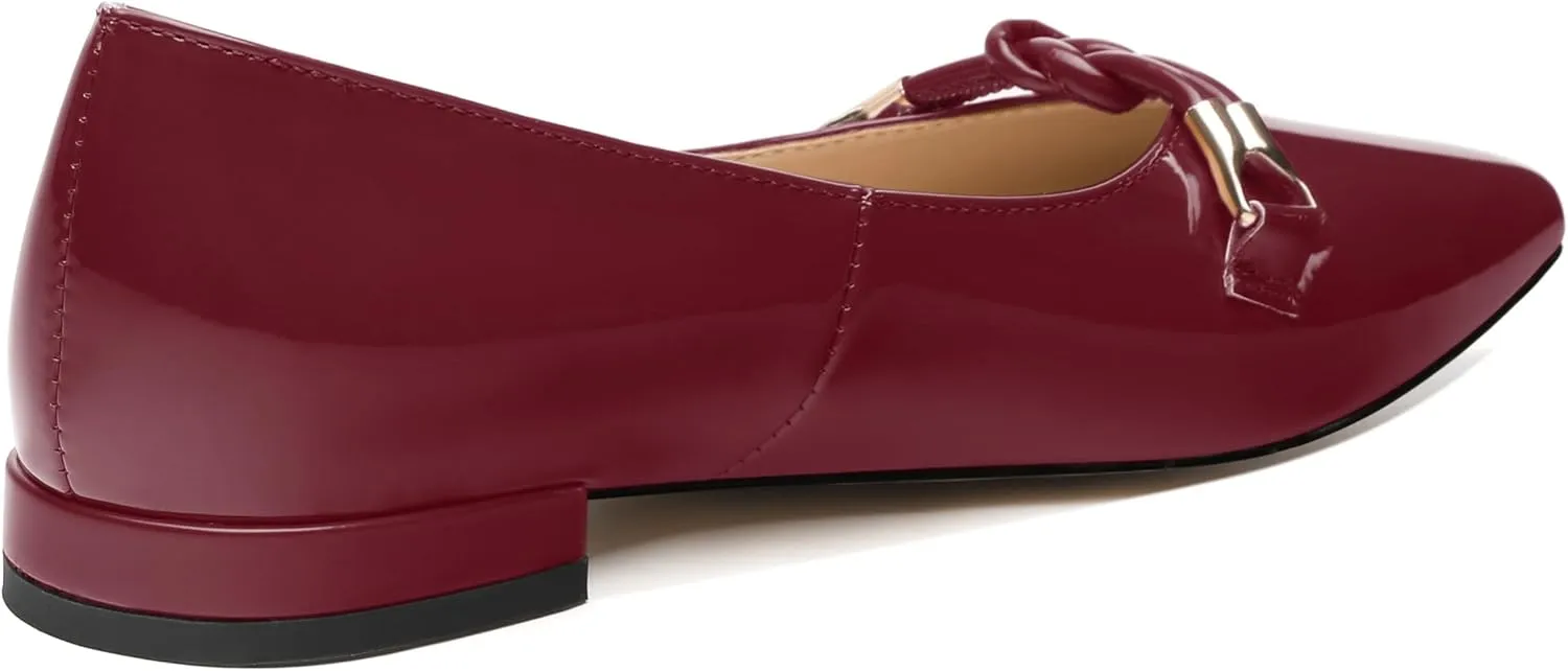 WAYDERNS Heels for Women Pointed Toe Comfortable Low Heel Patent Leather 1 Inch Flats Pumps Office Work Dating Slip on Dress Shoes