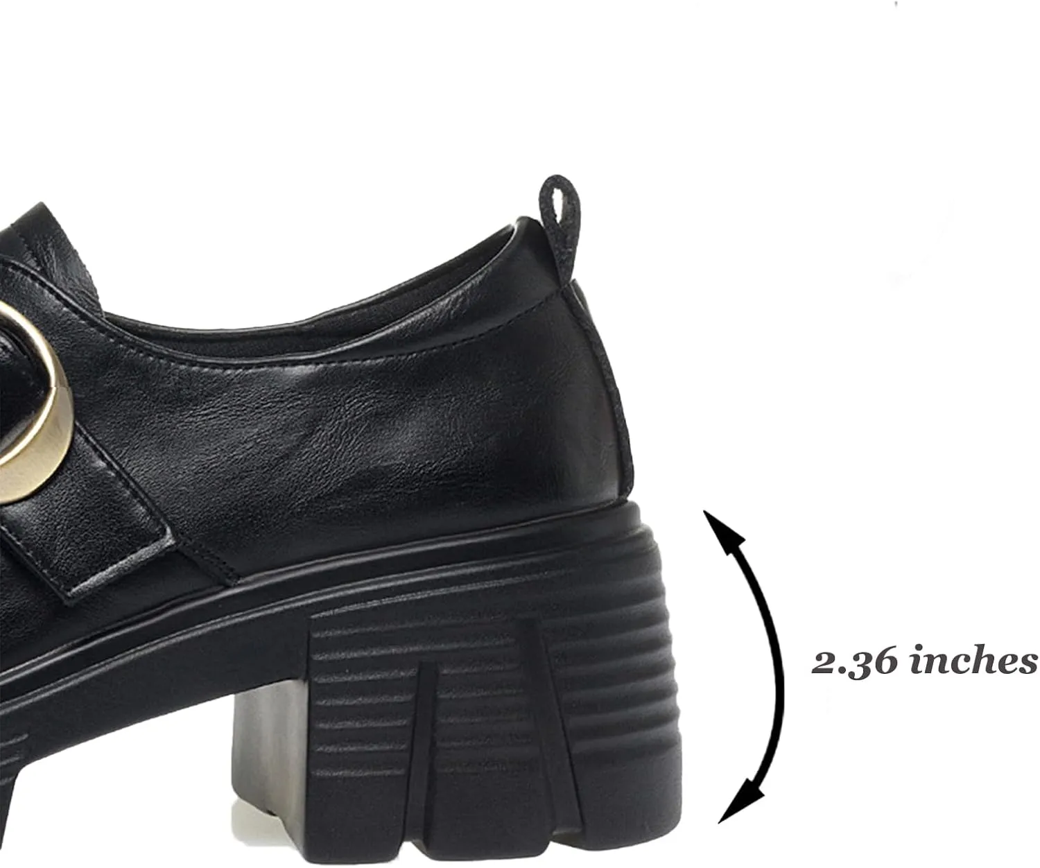 Women's Leather Buckle Platform Chunky Dress Loafers with Hook and Loop Chunky Block Heel Comfortable Slip-On Loafers Casual Business Office Work Shoes