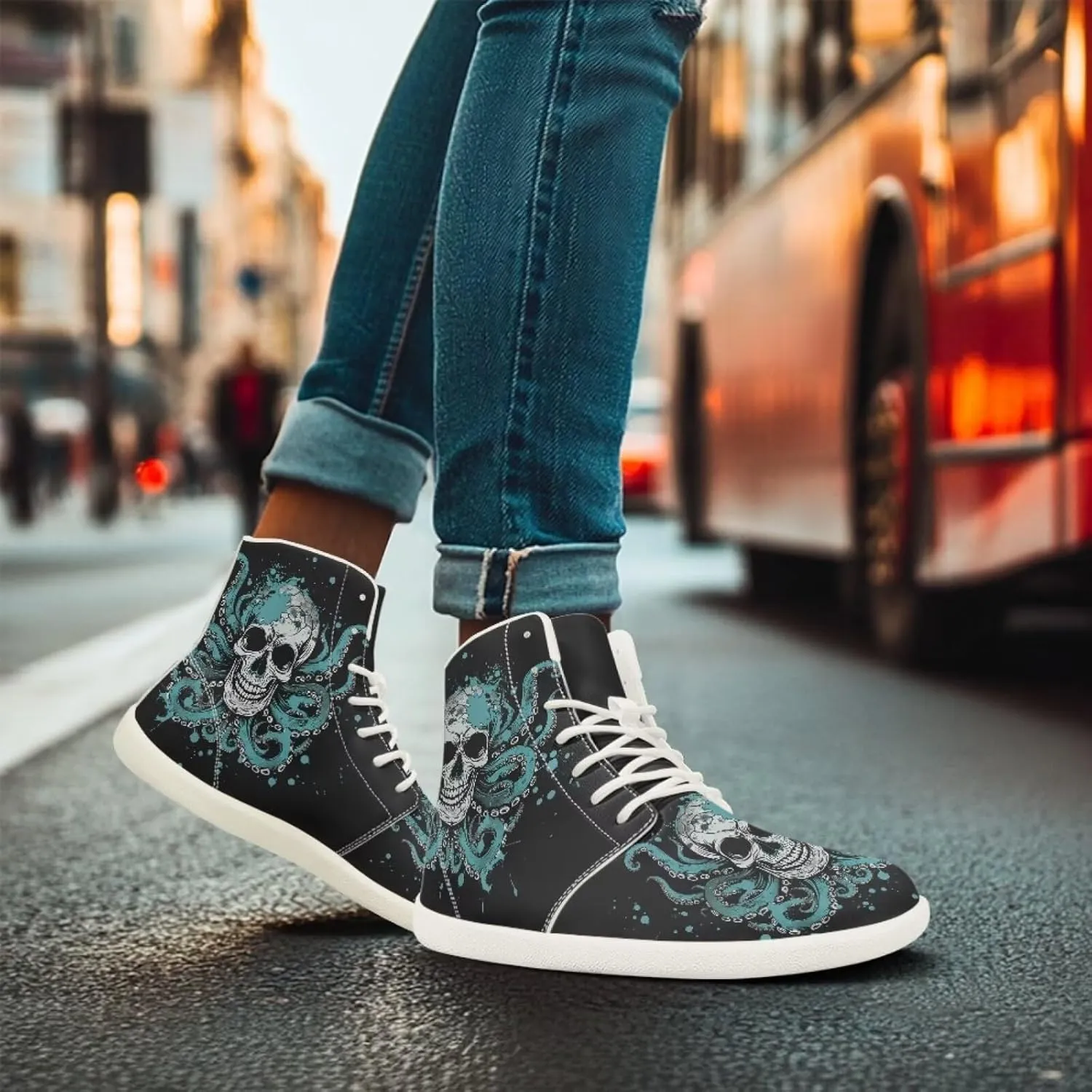 Women's Men's Skull Running Shoes Slip On Work Sneakers Hightop Walking Tennis Athletic Sneaker