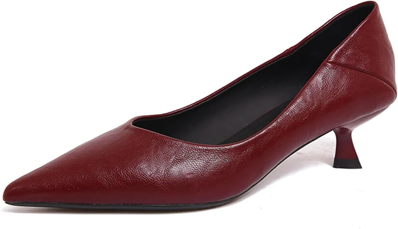 Women's Pointed Toe Kitten Heel Pumps Comfortable Slip On Dress Pump Shoes for Work Business Office Low Heel Pumps
