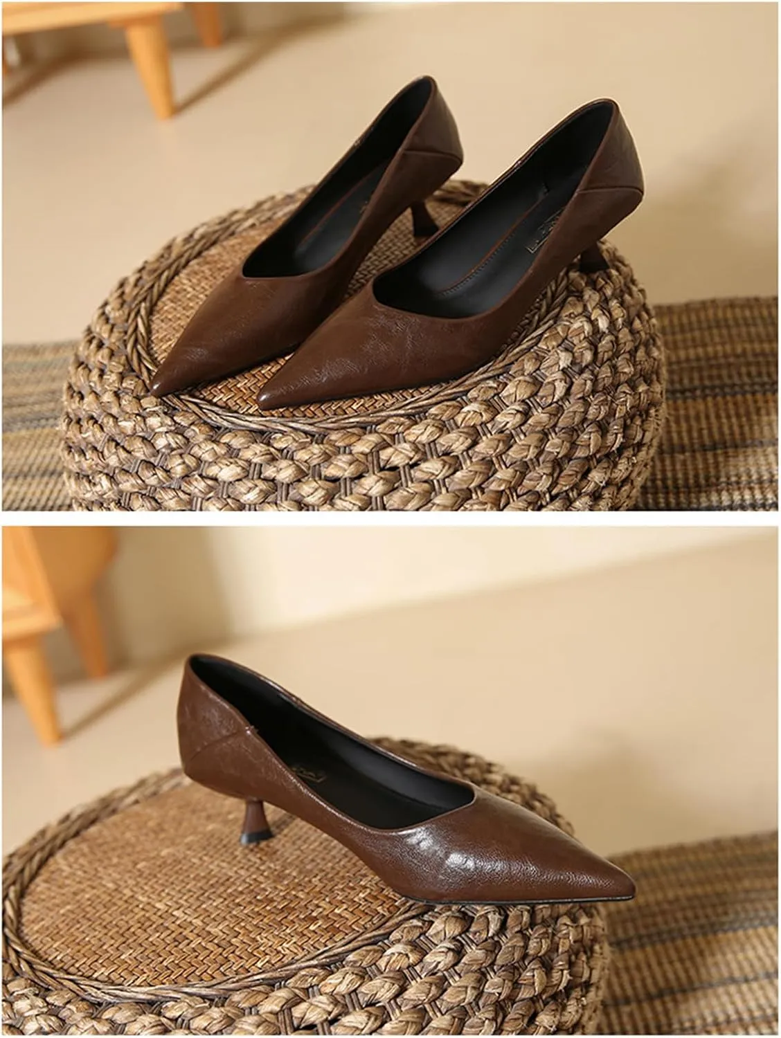 Women's Pointed Toe Kitten Heel Pumps Comfortable Slip On Dress Pump Shoes for Work Business Office Low Heel Pumps